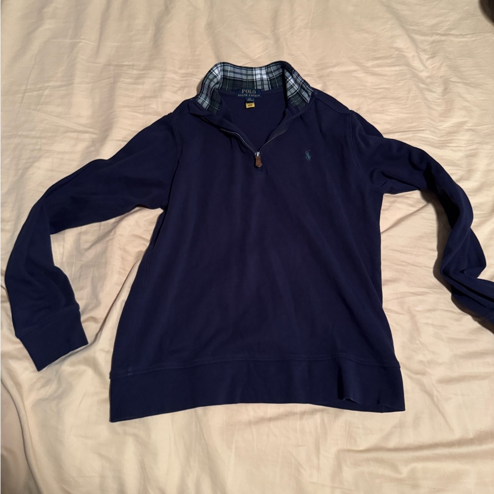 Polo Ralph Lauren Navy Quarter-Zip Pullover Plaid Inner